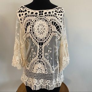 NWOT cream lace swim cover-up women’s XS